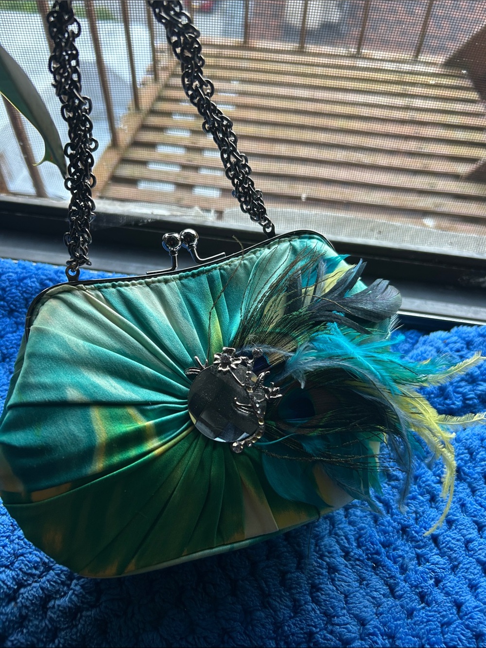 Aria by MARY FRANCES Peacock clutch with feathers & jem BRAND NEW WITH TAG